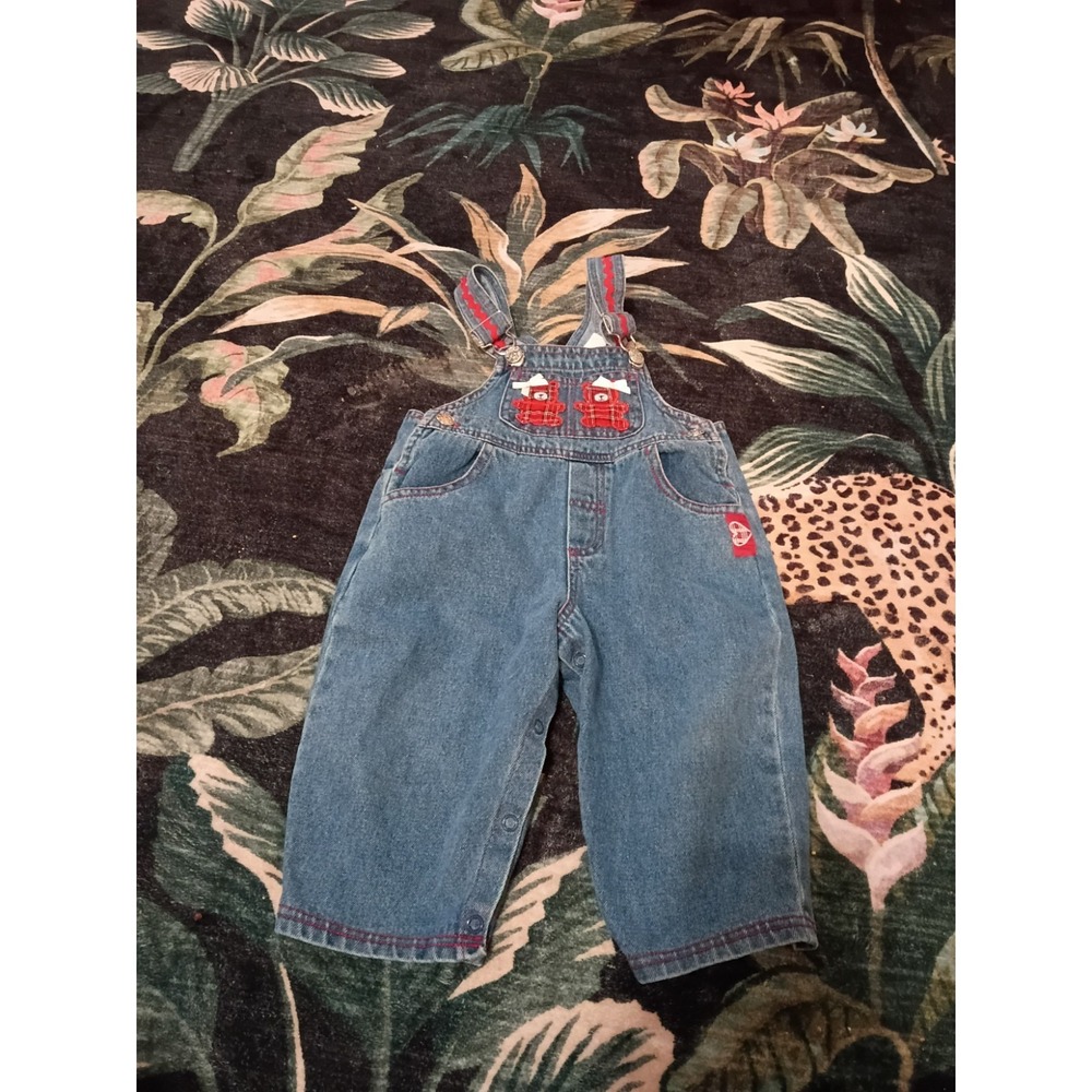Vintage Tartan  Plaid Bears Overalls Baby Girls Size 18 Months